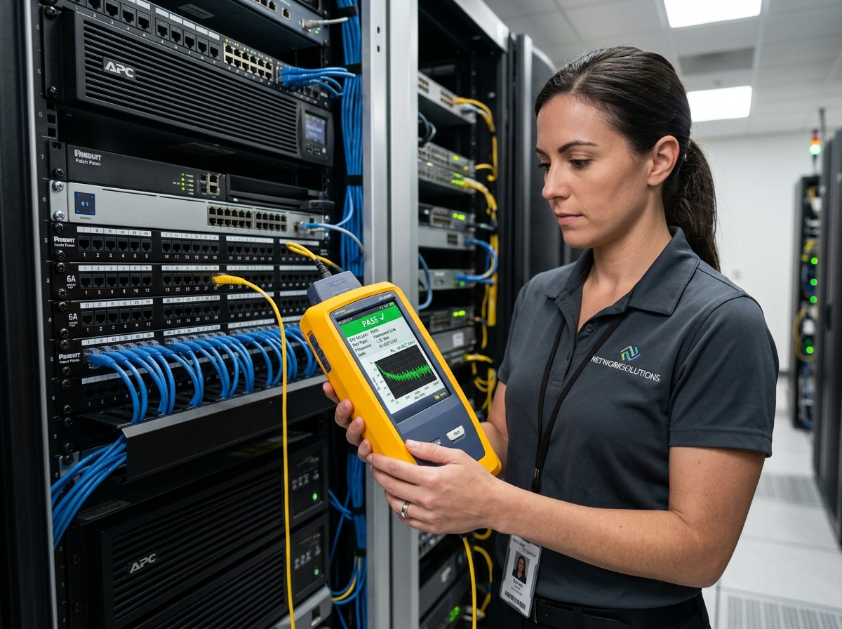 Certificação técnica de rede analítica realizada com equipamento FLUKE Networks aprovado