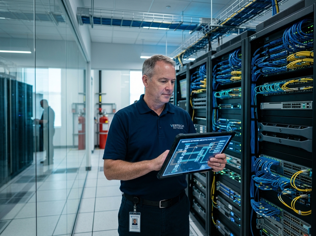 Especialista em infraestrutura e redes de TI da Vertech Network em ambiente de data center